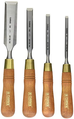 Narex Czech Steel Premium 4 pc Set 8 mm (5/16), 10 mm (3/8), 16 mm (5/8), 32 mm (1-1/4 Inch) Chisels w/Hornbeam Handles 863202