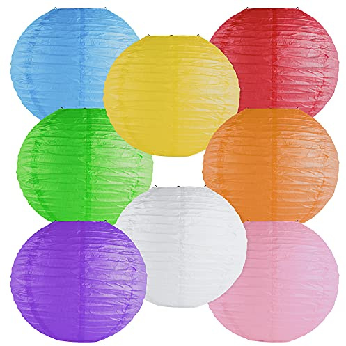 Super Z Outlet 8 Colorful Assorted Chinese/Japanese Hanging Paper Lanterns Metal Frame for Home Lamps, Party, Event Decoration (8 Pack)