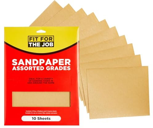 Fit For The Job 10 feuilles A4 papier de verre différentes tailles de grains, ponçage bois, meubles, métal, plâtre pour rénover et décorer la maison et plus – 3 x fins, 4 x moyens, 3 x gros, 230x280mm