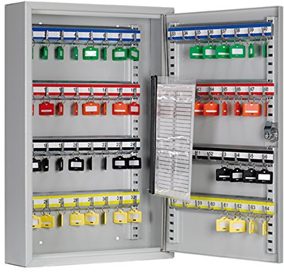 Arregui PL060 Cassetta Portachiavi con Ganci Regolabili | Cassetta di Sicurezza per 60 Chiavi da Muro | Appendichiavi da Parete | Portachiavi Inclusi | Armadietto per Chiavi | 45x30x8 cm | grigio