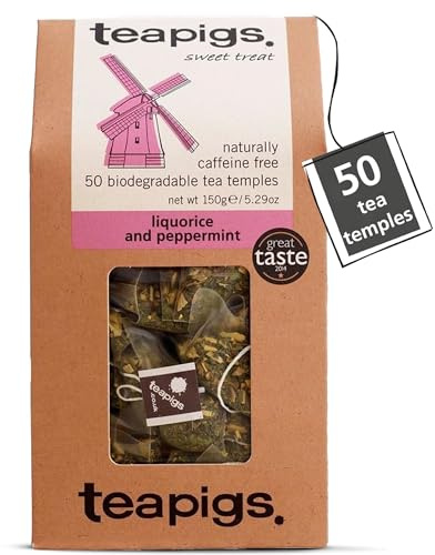 teapigs Liquorice & Peppermint Herbal Tea Bags - Caffeine-Free & Plastic-Free - Great Taste Award-Winning Blend - Naturally Sweet & Refreshing - 50 Eco-Friendly Biodegradable Tea Temples (1 Pack)