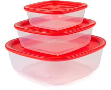GUZZINI 2919703 3 Contenitori Frigo Formecasa in Plastica, Coperchio Rosso