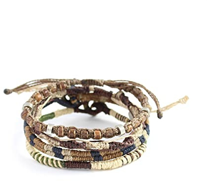 Wakami Wrap Bracelet Set, 4 Piece Handmade Boho Stack 7 to 11.5 in