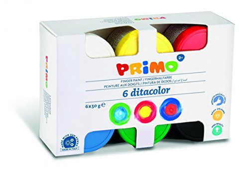 PRIMO – Malkoffer für Kinder ab 2 Jahren, Kleinkindalter, Fingermalfarben 50 g mit 6 Farben für Papier, Glas, Temperamalerei, Schreibwaren und Kreative Arbeiten, Dermatologisch Getestet