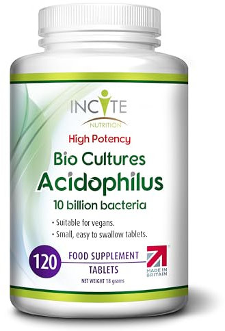 Incite Nutrition Acidophilus Cultures Tablets 10 Billion CFU. 4 Month Supply. Gut Health & Digestion Support. High Strength Lactobacillus Acidophilus Supplement. Suitable for Vegetarians & Vegans