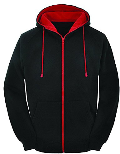 Contraste Noir Corps et Rouge Fermeture éclair Universitaire Retro Sweat Capuche Fermeture éclair, Sweat Capuche Veste Fermeture éclair - Noir/Fermeture éclair Rouge, S
