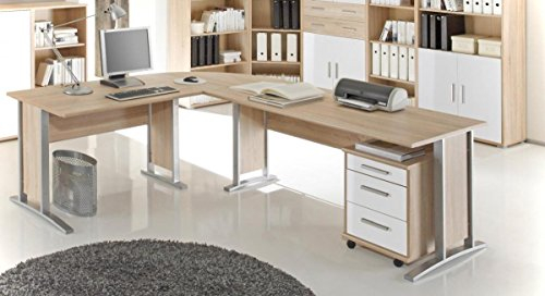 Winkelschreibtisch OFFICE LINE inkl. Rollcontainer Sonoma / Weiß