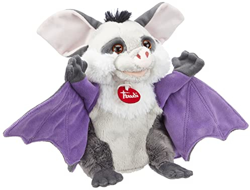 Trudi Puppets 29919 Handpuppe Fledermaus ca. 26 cm (Größe S), Stofftier aus hochwertigen Materialien, liebevolle Details, flauschig und weich, waschbar, Kuscheltier und Puppe für Kinder, Grau/Lila