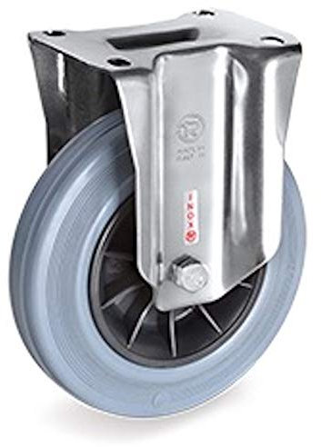 Roulette INOX fixe diamètre 80 mm roue caoutchouc gris - 50 Kg