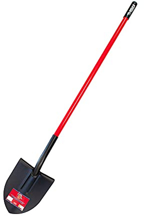 Bully Tools Round Point Heavy Duty Shovel - 12-Gauge Fiberglass Long Handle, Strong Metal Construction, Ideal for Gardening, Digging and Landscaping, Square and Flat Head Design - 100% Made in the USA