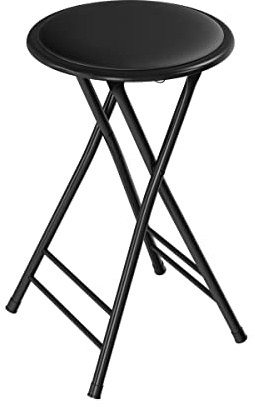 Lavish Home Folding Stool - Backless 24-Inch Stool with 225lb Capacity for Kitchen or Rec Room - Portable Indoor Counter Bar Stools (Black)