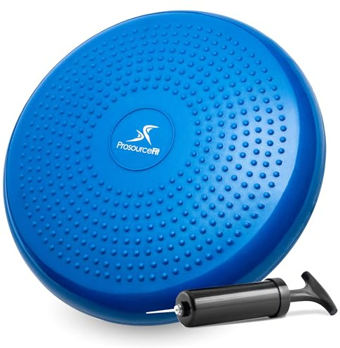 ProsourceFit Core Balance Disc Trainer, 14 Diameter with Pump for Fitness, Balance Training, or Seating; Wobble Board for Core Stability; Flexible Floor Cushions for Kids, Blue