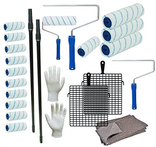 Maler Set Farbroller Farbrolle Malerwalze Teleskopstange Abstreifgitter 45 tlg.
