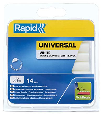 Rapid, 40107355, Bâtons de colle thermofusible, Polyvalent, Blanche, ø12mm, Longueur 94mm, 125g