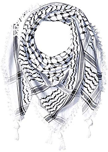 Hirbawi Premium Arabic Scarf Cotton Shemagh Keffiyeh 47x47 (Black White)