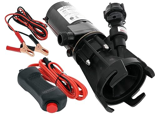 Flojet Macerator Pump 18555-000A - 12V DC Waste Pump for Camper/RV - Empties 40-Gal Tank in 5 Mins - 9 GPM Output - 3/4 Garden Hose Connection - Stainless Steel Grinder, Self-Priming, Remote Switch