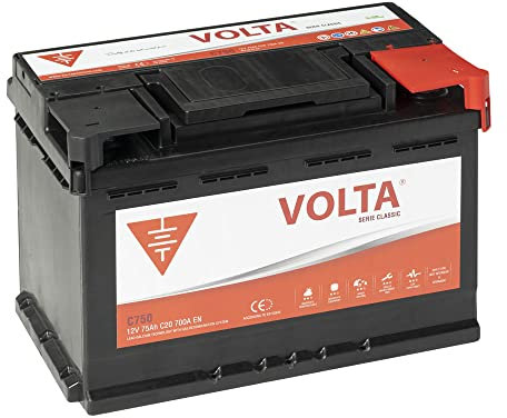 Bateria de Coche Volta C750D 75Ah 700A - Borne +Dcha - Medidas Largo 278 x Ancho 175 x Alto 190 mm con 2 años de Garantía - Fabricación Europea - Automóvil de turismo
