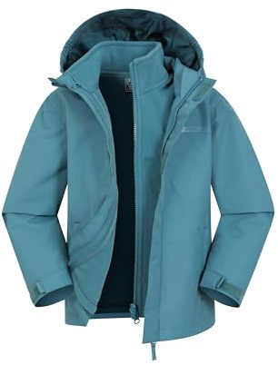 Mountain Warehouse Fell Kids 3 in 1 Jacket - Water-Resistant Triclimate Raincoat, Detachable Inner Coat & Packaway Hood - Spring Summer, Walking, Hiking & Outdoors Teal Kids Size 2-3 Years