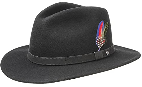 Stetson Yutan Filzhut Damen/Herren - Winterhut mit Wollfilz von Asahi Guard - Schmutz- und Wasserabweisender Herrenhut - Outdoorhut knautschbar - Traveller Hut Sommer/Winter - schwarz L (58-59 cm)