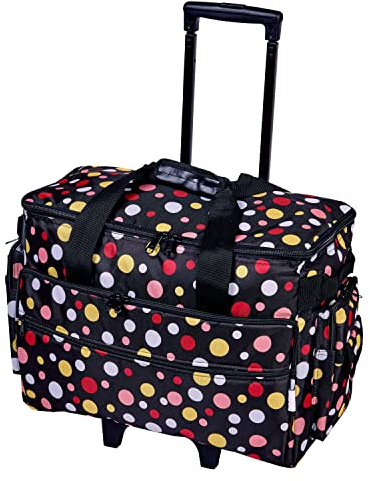 Large Sewing Machine Trolley Bag on Wheels in a Durable Black Fabric with Multicolour Spots, 51 x 38 x 28cm, Birch 006106/BM