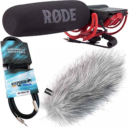 Rode Videomic Rycote Microphone directionnel pour appareil photo + protection contre le vent Keepdrum WS-WH + rallonge Keepdrum mini-jack 3 m