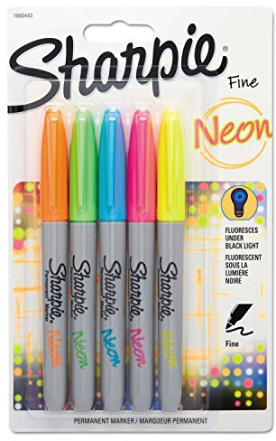 Sharpie Fine Neon Permanent Marker - Assorted Colours, Pack of 5