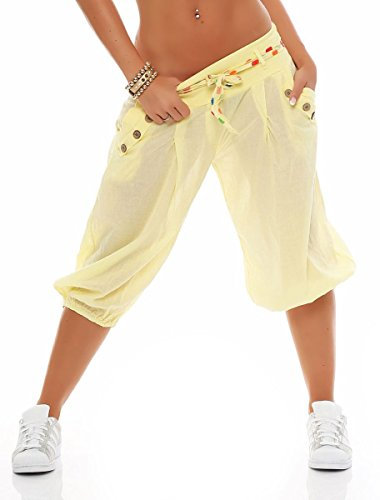 Malito – Damen Haremshose – Pumphose aus Baumwolle – Leichte Stoffhose – Kurze Sommerhose für warme Tage – Aladinhose für Sport und Freizeit 3416 (Gelb)