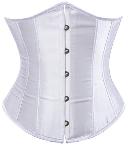 Kelvry Women's Satin Waist Cincher Lace up Boned Bustier Underbust Corset, White, 8-10 UK