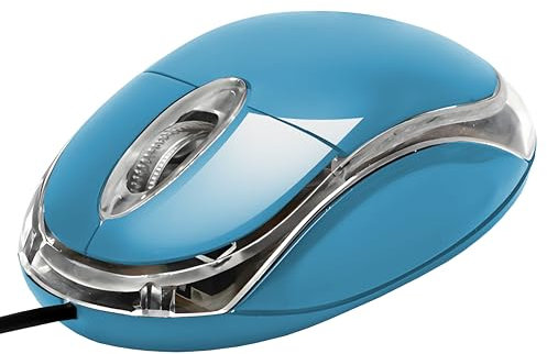 APM - Ratón óptico con Cable, Color Azul, ambidiestro, retroiluminación, 800 dpi, 3 Botones, Compatible con PC Mac portátil, 100122