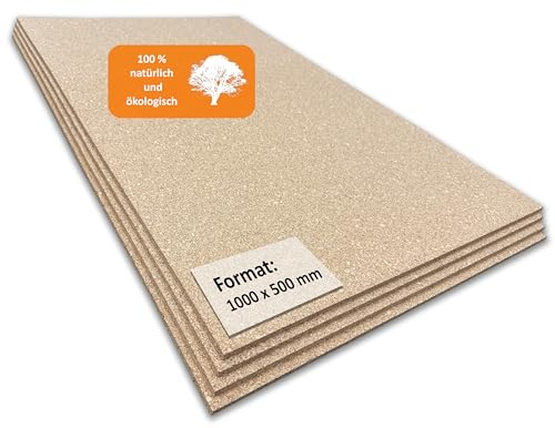 TRECOR® plaque de liège [Format : 1000 x 500 mm] – Très élastique et antistatique – Plaque en liège de qualité supérieure – Poncé d'un côté pour un meilleur aspect (2 mm d'épaisseur)