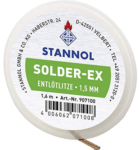 Treccia Stannol Solder Ex Lunghezza 1.6 m Larghezza 1.5 mm Imbevuto di flussante