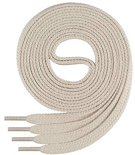 Di Ficchiano, lacci da scarpe piatti, in 100% cotone, per sneaker e scarpe sportive, molto resistenti, larghezza: circa 7 mm, lunghezza: 45 cm – 200 cm, prodotto in Europa, Adulti (unisex), beige chiaro, 110 cm