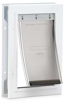 PetSafe Haustiertür aus Kunststoff, groß, mit weich getönter Klappe, lackierbarer weißer Rahmen, für Hunde bis zu 45 kg