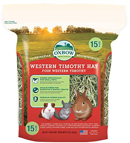 Oxbow Timothy Hay, Rabbit & Guinea Pig Hay, High Fiber for Digestive Health, Grown in the USA, Veterinarian Recommended Small Pet Supplies, for Rabbits, Guinea Pigs, & Chinchillas, 15 oz.