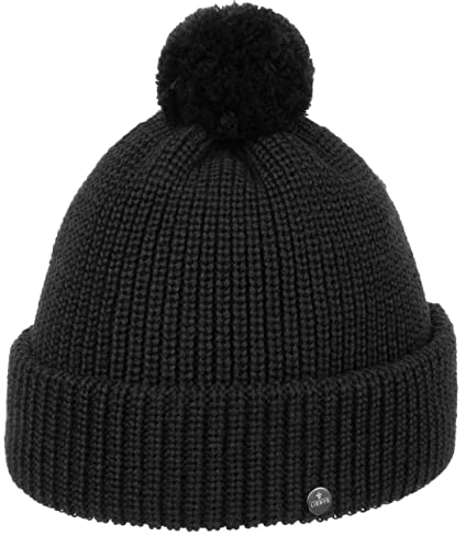 LIERYS Navigat Pudelmütze Damen Herren Strickmütze Made in Germany Bommelmütze aus Schurwolle Wollmütze mit Umschlag Herbst Winter schwarz One Size