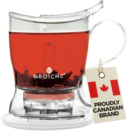 GROSCHE Aberdeen Tea Infuser Teapot & Smart Tea Maker - BPA-Free, Drip-Free Design | Coaster | Easy Brew | Easy Clean Steeper | Loose Leaf Brewing - Stylish Design | 17.7 oz - 1000 ml