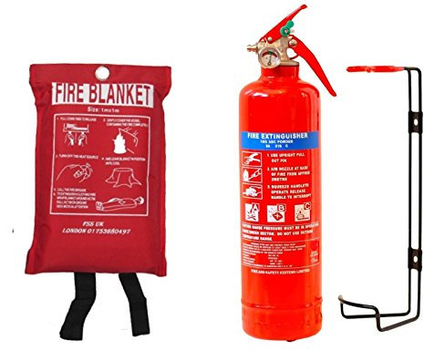 FSS UK 1 KG ABC Dry Powder FIRE Extinguisher with CE Marked FIRE Blanket. Ideal for Homes Boats Kitchen Workplace Offices Cars Vans Warehouses GARAGES