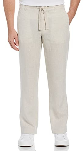 Perry Ellis Men's 100% Linen Drawstring Casual Pants For Men, Regular Fit, Lightweight (Waist Size 29-54 Big & Tall), Natural Linen, 32W x 32L