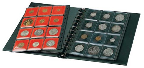 SAFE 772 Zusatzblatt für Coin Münzalbum S | Inkl. 12 samtbezogenen Münz-Rähmchen, 12 transparenten Schubern und schwarzem Karton-Zwischenblatt