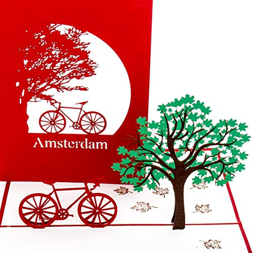 Pop Up Karte Amsterdam mit Fahrrad 3D Postkarte als Geschenkidee, Geburtstagskarte, Souvenir & Reisegutschein Holland & Amsterdam