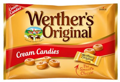 Werther's Original Cream Candies (1 kg), caramelos duros clásicos de mantequilla y nata fresca, toffees dulces y cremosos, caramelo sin gluten con sabor a crema