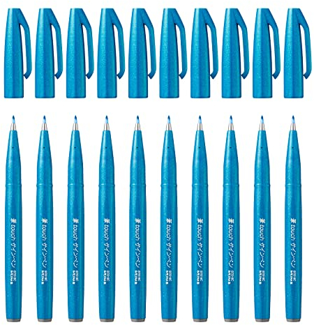 Pentel SES15C-S - Brush Sign Pen Faserschreiber, 10 Stück, hellblau