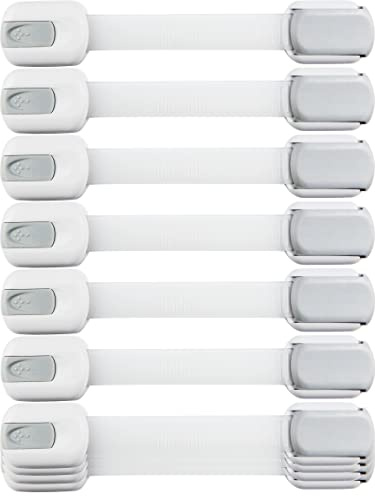 Child Safety Strap Locks (10 Pack) Baby Locks for Cabinets and Drawers, Toilet, Fridge & More. 3M Adhesive Pads. Easy Installation, No Drilling Required, White/Gray