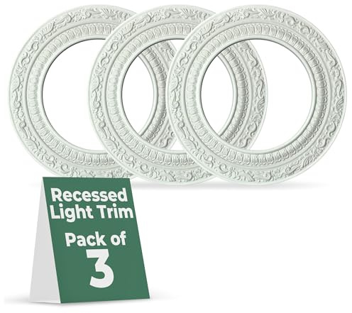 Renovators Supply Manufacturing Recessed Lighting Trim 10 in. Wide White Polyurethane Ornate Recessed Ceiling Light Trims Pack of 3