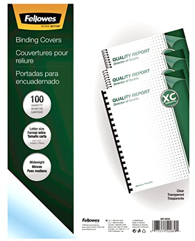Fellowes 52089 Binding Presentation Covers, 8mil, Letter, 100 Pack, Clear