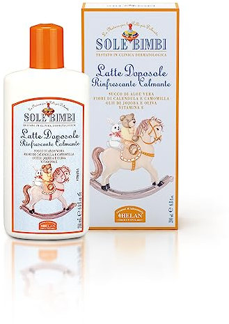Helan, Sole Bimbi - Doposole Bambini Neonati Fresco e Lenitivo con Vitamina E, Aloe Vera e Calendula, Crema Doposole Corpo Idratante con Olio di Jojoba e Oliva, Dopo Sole Calmante con Camomilla 200 ml