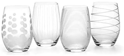 Mikasa 'Cheers' Etched Crystal Stemless Wine Glasses, 480 ml – Silver Effect (Set of 4)