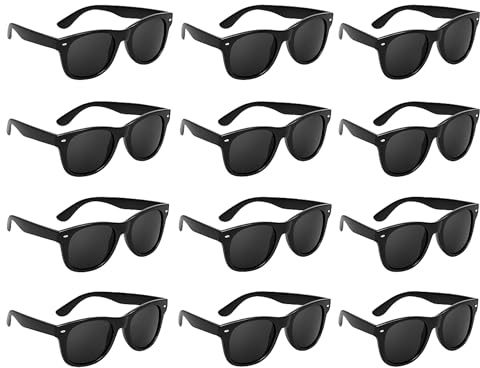Super Z Outlet Plastic Black Vintage Retro Style Sunglasses Shades Eyewear for Party Prop Favors, Decorations, Toy Gifts (12 Pairs)