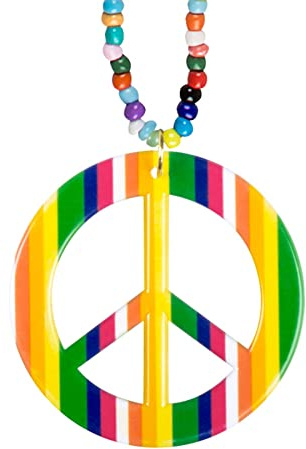 Boland 64503 - Collier Hippie, 1 pièce, taille unique, chaîne de perles multicolores, signe de la paix comme pendentif, paix, Flower Power, Happiness, accessoire, déguisement fantaisie