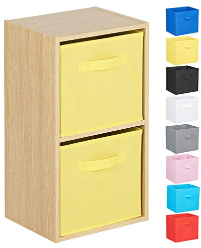 Hartleys 2 Tier Oak Cube Unit - Yellow Storage Boxes